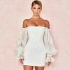 Trendy & Unique What's New Cute Off Shoulder Puff Sleeve Bodycon Party Mini Dress - White