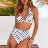 Trendy & Unique What's New Cute Polk Dot Printed High Waist Sliding Triangle Bikini Set - White