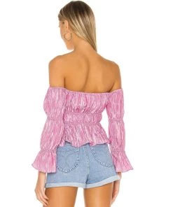 Trendy & Unique Cute Puff Sleeve Lace Up Ruched Crop Blouse - Pink