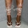Trendy & Unique Cute Strappy Thong Toe Wrap Tie Stiletto Heel Sandals - White