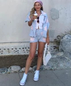 Trendy & Unique Cute Floral Print Pullover Knit Shorts Matching Set - Blue What's New