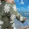 Trendy & Unique Cute Floral Print Pullover Knit Shorts Matching Set - Green