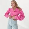 Trendy & Unique Cute Style Peter Pan Collar V Neck Puff Sleeve Blouse - Pink 1 Trendy & Unique Cute Style Peter Pan Collar V Neck Puff Sleeve Blouse - Pink