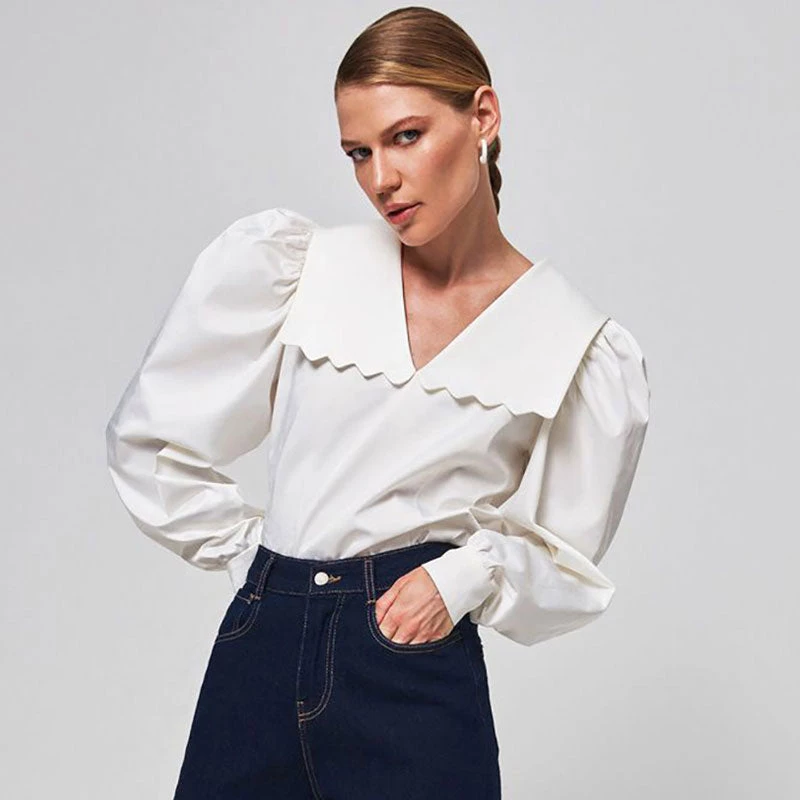 Trendy & Unique Cute Style Peter Pan Collar V Neck Puff Sleeve Blouse - White What's New 3 Trendy & Unique Cute Style Peter Pan Collar V Neck Puff Sleeve Blouse - White What's New