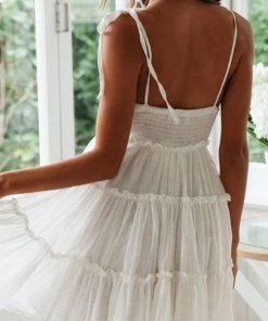 Trendy & Unique What's New Cute Style Scoop Neck Summer Ruffle Babydoll Mini Sundress - White