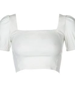 Trendy & Unique Cute Style Square Neck Puff Sleeve Crop T-Shirt - White