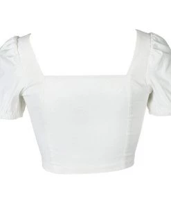 Trendy & Unique Cute Style Square Neck Puff Sleeve Crop T-Shirt - White
