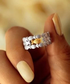 Trendy & Unique Cute Style Two Tone Plated Fish Layered Band Ring - Silver