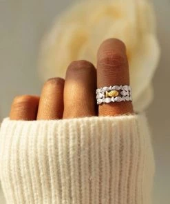 Trendy & Unique Cute Style Two Tone Plated Fish Layered Band Ring - Silver