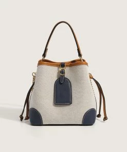 Trendy & Unique Cute Textured Buckled Drawstring Suspender Strap Bucket Bag - Multicolor What's New