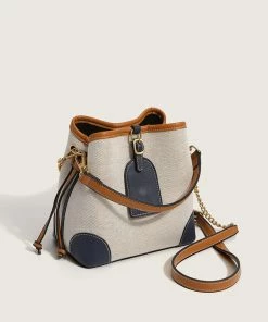 Trendy & Unique Cute Textured Buckled Drawstring Suspender Strap Bucket Bag - Multicolor What's New