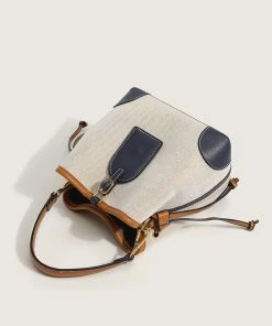 Trendy & Unique Cute Textured Buckled Drawstring Suspender Strap Bucket Bag - Multicolor What's New