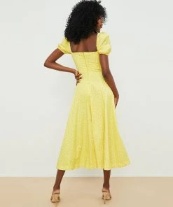 Trendy & Unique What's New Daisy Printed Puff Sleeve High Slit Smock Maxi Sundress - Dark Yellow