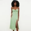 Trendy & Unique Daisy Printed Tied Bustier High Slit Slip Midi Dress - Light Green
