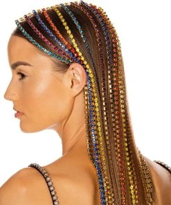 Trendy & Unique What's New Dangling Rhinestone Embellished Long Fringe Headband - Multicolor