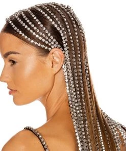 Trendy & Unique What's New Dangling Rhinestone Embellished Long Fringe Headband - Silver