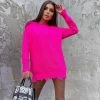 Trendy & Unique Distressed Trim Oversized Pullover Sweater Mini Dress - Rose What's New