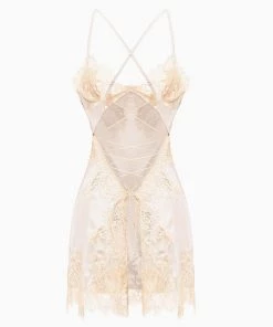 Trendy & Unique What's New Lace Up Back Spaghetti Strap Deep V Lace Satin Chemise - Light Pink