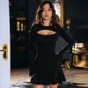 Trendy & Unique Elegant Cut Out Crew Neck Long Sleeve Ruffle Party Mini Dress - Black 1 Trendy & Unique Elegant Cut Out Crew Neck Long Sleeve Ruffle Party Mini Dress - Black