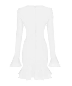 Trendy & Unique Elegant Cut Out Crew Neck Long Sleeve Ruffle Party Mini Dress - Black