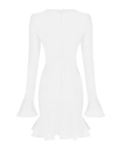 Trendy & Unique Elegant Cut Out Crew Neck Long Sleeve Ruffle Party Mini Dress - White What's New
