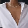 Trendy & Unique Elegant Pearl Embellished Plated Bead Pendant Choker Necklace - White Jewelry