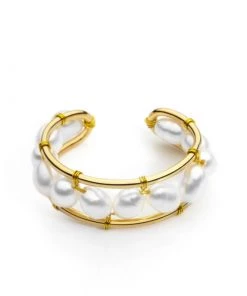 Trendy & Unique Jewelry Elegant Style Perlized Bead Studded Plated Open Ring - Gold
