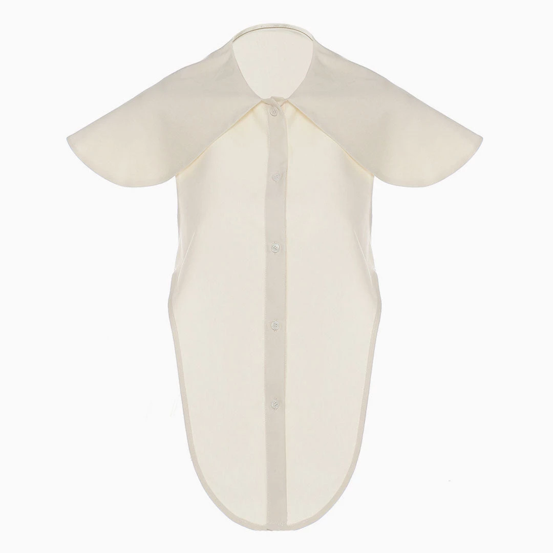 Trendy & Unique What's New Exaggerated Collar Button Down Backless Asymmetric Blouse - Cream 6 Trendy & Unique What's New Exaggerated Collar Button Down Backless Asymmetric Blouse - Cream