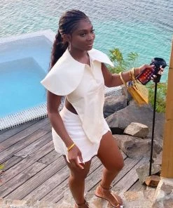 Trendy & Unique What's New Exaggerated Collar Button Down Backless Asymmetric Blouse - Cream 9 Trendy & Unique What's New Exaggerated Collar Button Down Backless Asymmetric Blouse - Cream