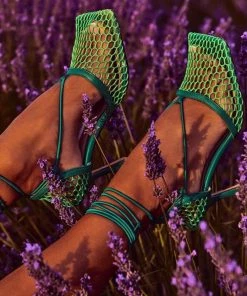 Trendy & Unique Eye-Catching Strappy Square Toe Mesh High Heel Sandals - Green What's New