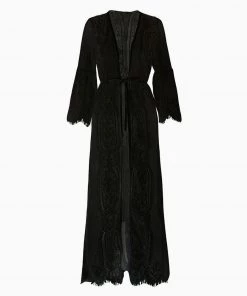 Trendy & Unique Sweet Eyelash Lace Half Sleeve Tie Front Maxi Cover Up - Black What's New