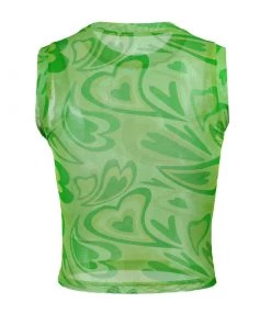 Trendy & Unique What's New Fall In Love Gradient Heart Printed Mesh Crop Tank Top - Green