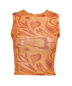 Trendy & Unique Fall In Love Gradient Heart Printed Mesh Crop Tank Top - Pink What's New
