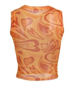 Trendy & Unique Fall In Love Gradient Heart Printed Mesh Crop Tank Top - Pink What's New