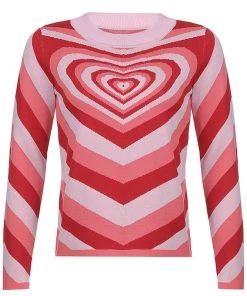 Trendy & Unique Fall In Love Heart Printed High Neck Pullover Sweater - Pink What's New