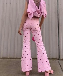 Trendy & Unique What's New Fall In Love Heart Printed High Waist Skinny Flare Pants - Pink