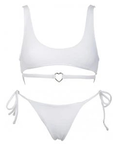 Trendy & Unique What's New Fall In Love Metal Heart Tie String Bralette Bikini Set - White