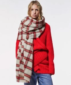 Trendy & Unique Festival Multi Color Plaid Printed Oversized Blanket Scarf - Red