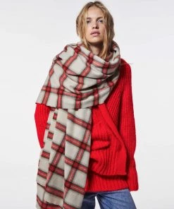 Trendy & Unique Festival Multi Color Plaid Printed Oversized Blanket Scarf - Red