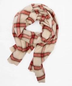 Trendy & Unique Festival Multi Color Plaid Printed Oversized Blanket Scarf - Red
