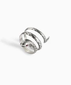 Trendy & Unique Fierce Rhinestone Wrap Around Snake Embossed Ring - Silver