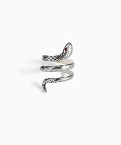 Trendy & Unique Fierce Rhinestone Wrap Around Snake Embossed Ring - Silver