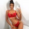 Trendy & Unique Floral Cut Embroidery Garter Thong Lace Underwire Bralette Set - Red What's New