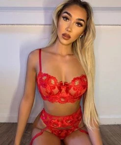 Trendy & Unique Floral Cut Embroidery Garter Thong Lace Underwire Bralette Set - Red What's New 9 Trendy & Unique Floral Cut Embroidery Garter Thong Lace Underwire Bralette Set - Red What's New
