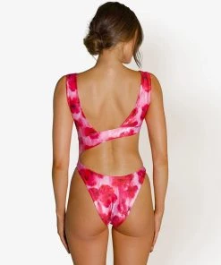 Trendy & Unique Asymmetric Cutout High Leg V Neck One Piece Swimsuit - Red