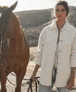 Trendy & Unique Fluffy Collared Button Down Long Sleeve Faux Fur Shacket - Beige What's New