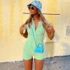 Trendy & Unique Fluffy Letter Embossed Sleeved Button Down Collared Romper - Green 2 Trendy & Unique Fluffy Letter Embossed Sleeved Button Down Collared Romper - Green