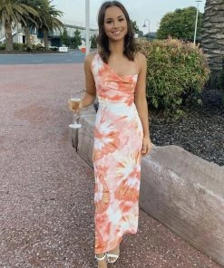 Trendy & Unique Fresh Floral Print Cowl Neck Backless Maxi Dress - Burnt Orange What's New