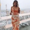 Trendy & Unique Fresh Floral Print Cowl Neck Backless Maxi Dress - Burnt Orange What's New