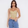 Trendy & Unique Fresh Floral Print Suspender Strap Crop Corset Top - Pink